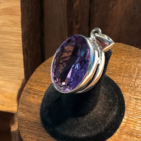 Large Oval Amethyst Sterling Silver Necklace - Picture 9 of 14